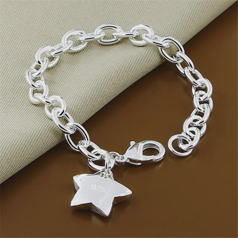 Bracelet Fermoir Crevette Étoile Porte-Bonheur Plaqué Argent 925