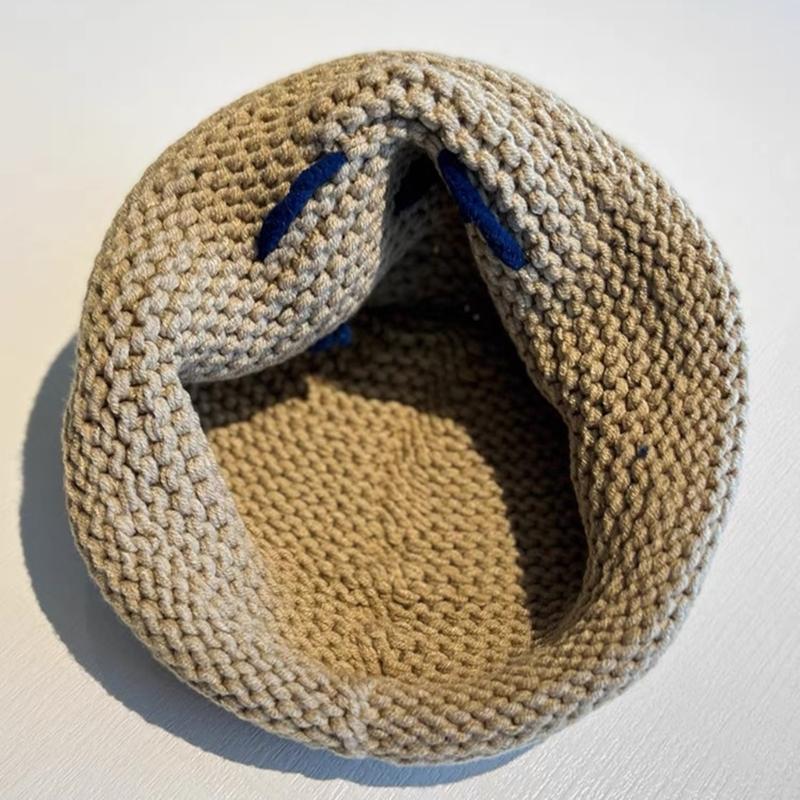 Popular Bobble Hat Knit Beanie Hat with Cat Ear Women Winter Warm Hat Sweet Girls Bucket Hat Soft Breathable Skull Cap