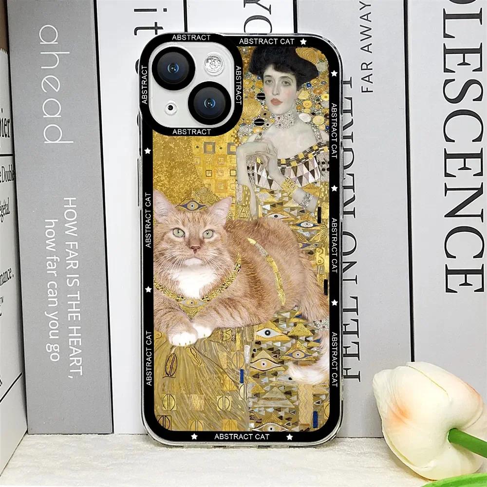 Ästhetische Van-Gogh Gustav Klimt Mona Lisa Dicker Katze Kunst Handyhülle für IPhone 16 15 13 12 11 Pro Max Mini XS X 14 Plus Klare Hülle