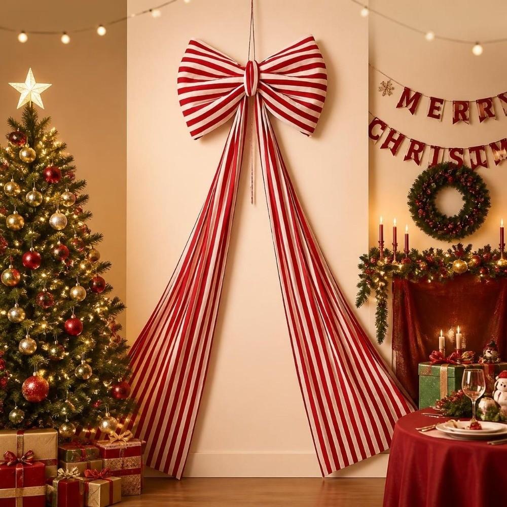 Elegant Christmas Tree Topper Bow Stripe Christmas Wreaths Bow Store Window