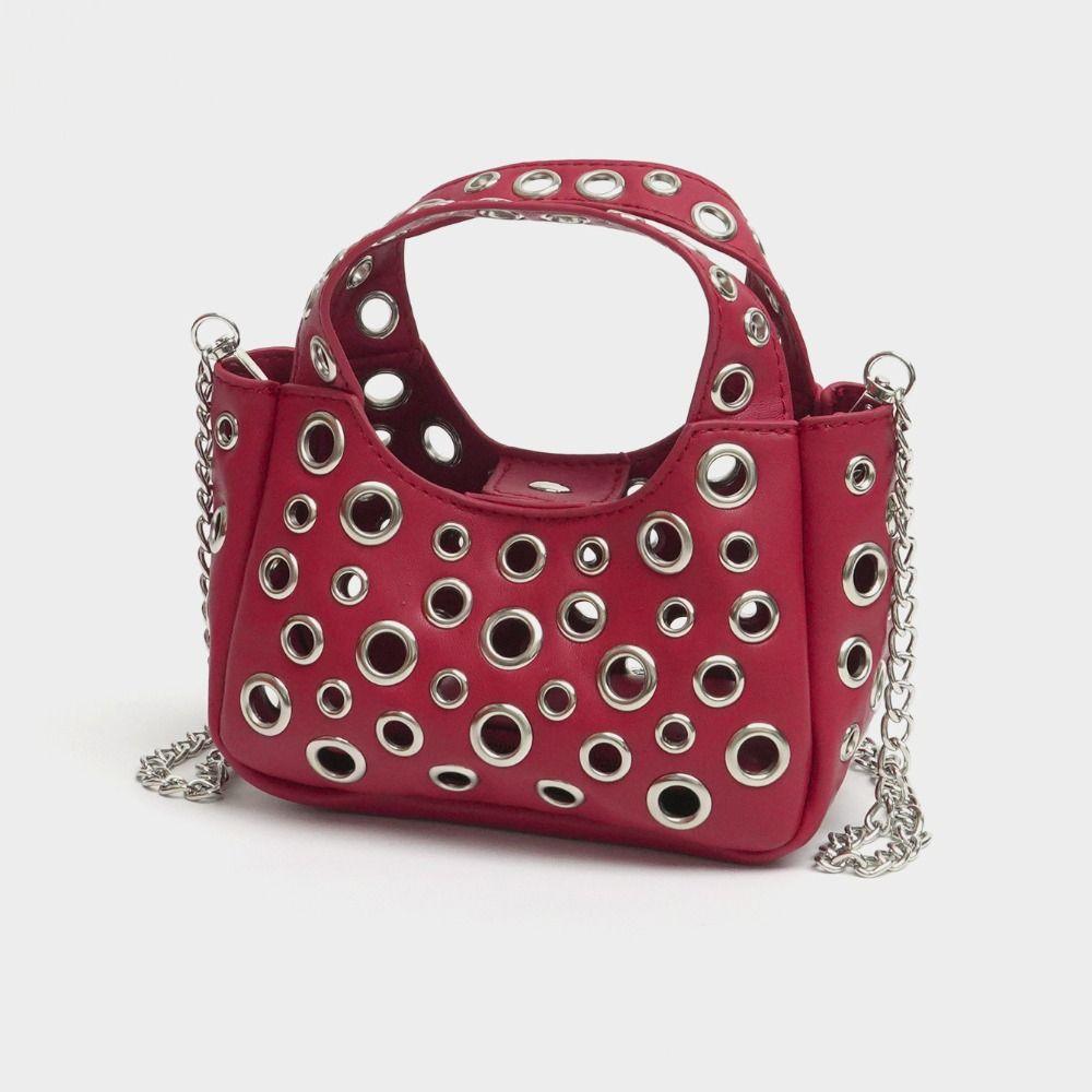 Hollow Rivet Women Handbag Small Size Pu Leather Toiletry Organizer Pouch Chains Shoulder Portable Crossbody Bags Casual Wear