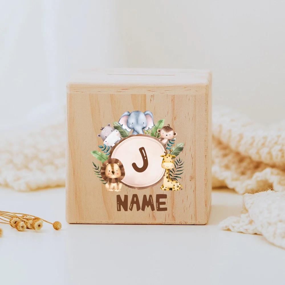 Personalized Money Box Baby Birth Gift Children Wooden Money Box with Name Customized Piggy Bank Baptism Gift