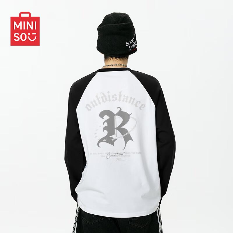 MINISO Men s American Style Heavyweight Cotton Raglan Long Sleeve T-Shirt L