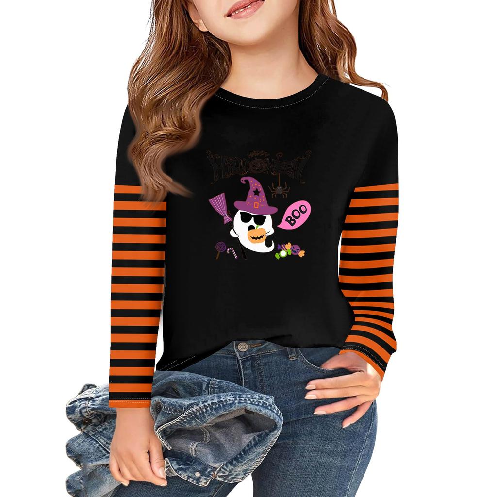 Girls Long Sleeve Halloween Day T Shirts Kids Fall Tops Crewneck Basic Tees 2-11Y