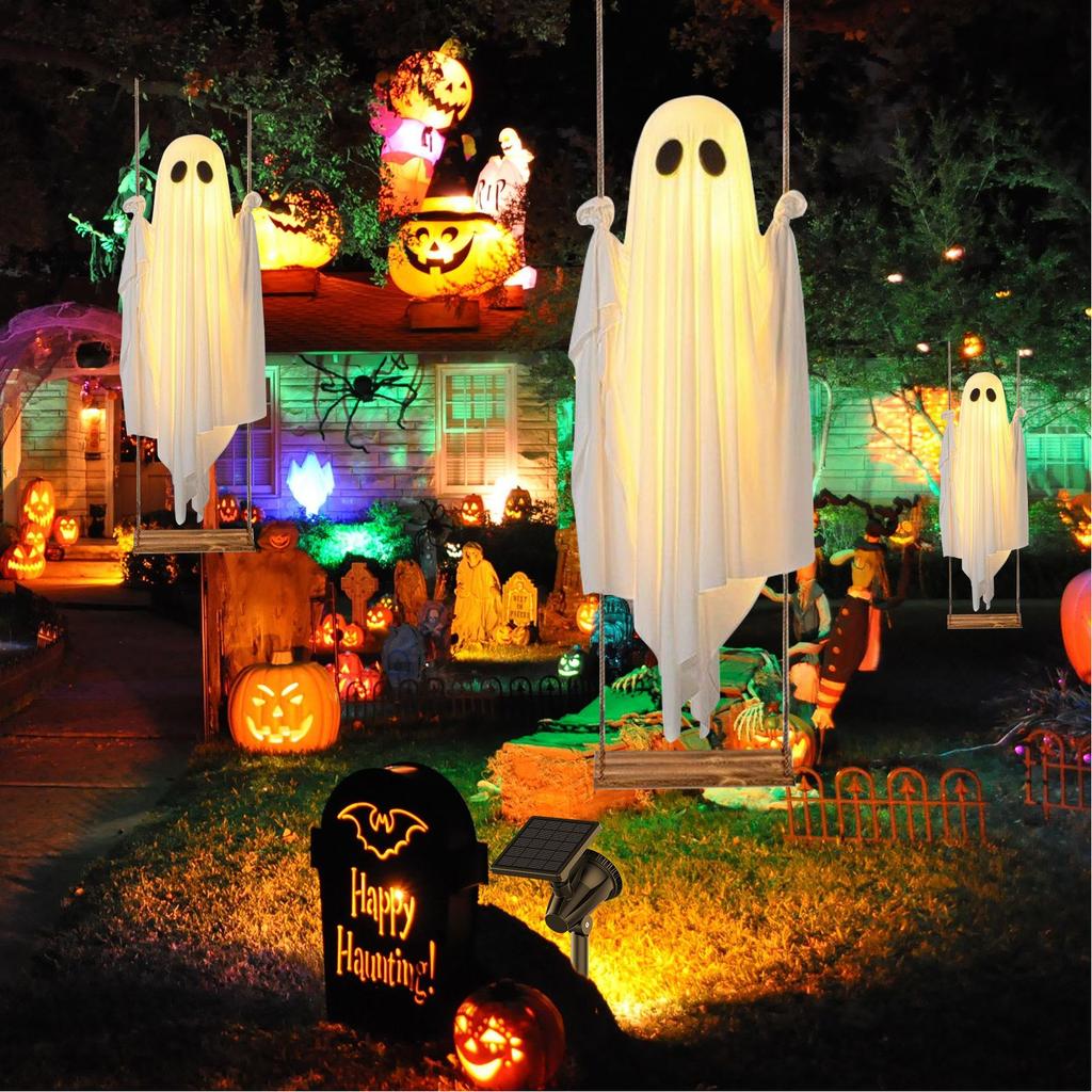 152x43cm Halloween Ghost Decorations Scary Ghost with Decorative Lights Halloween Props Hangable Yard Garden Home Decorations