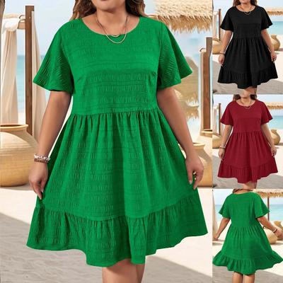 Summer Dress for Women Plus Size Elegant Fashion Round Neck Weave Patchwork Loose Short Sleeve