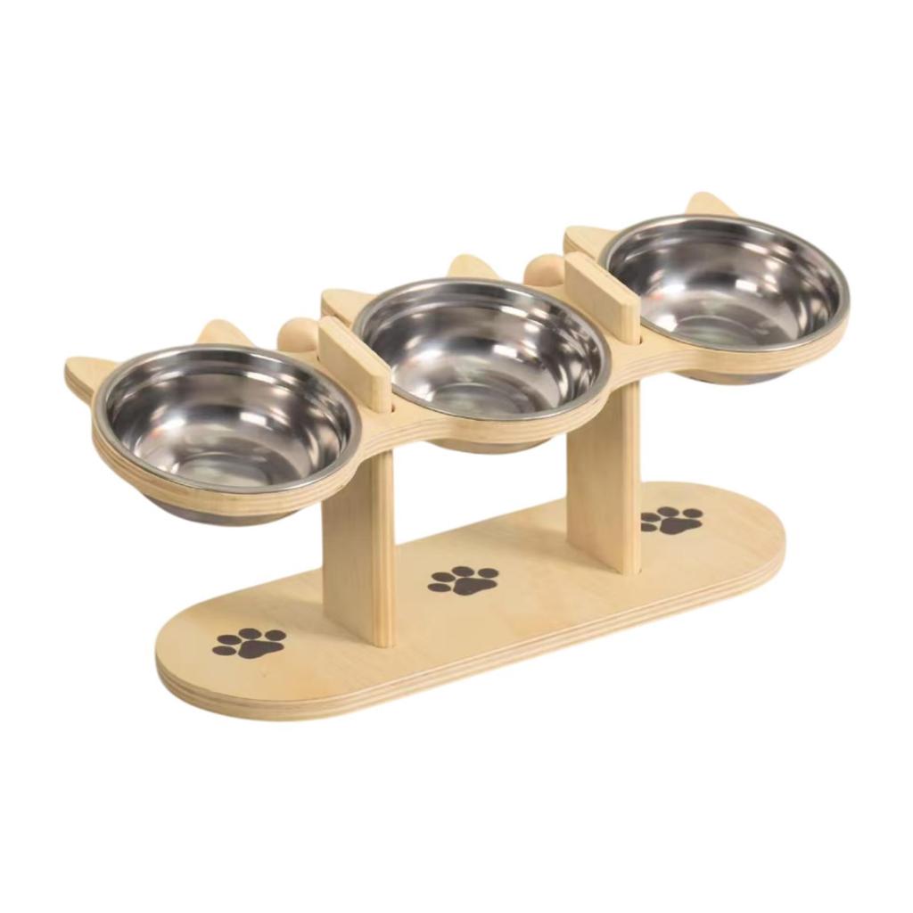 Elevated Pet Food Feeder Kitten Bowl Durable Wood Stand Dog Bowl Holder Neck Protection for Small Pets