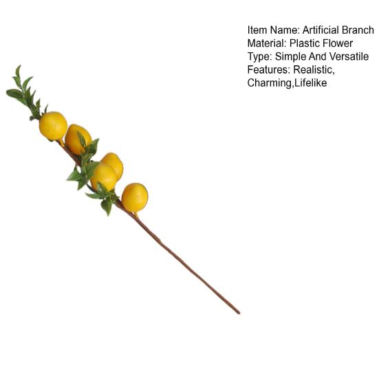Artificial Lemon Branch with Green Leaves Fake Fruit Lemon Tree Decoration Lifelike Faux Greenery Stems for Home Dining Table Kitchen Decor