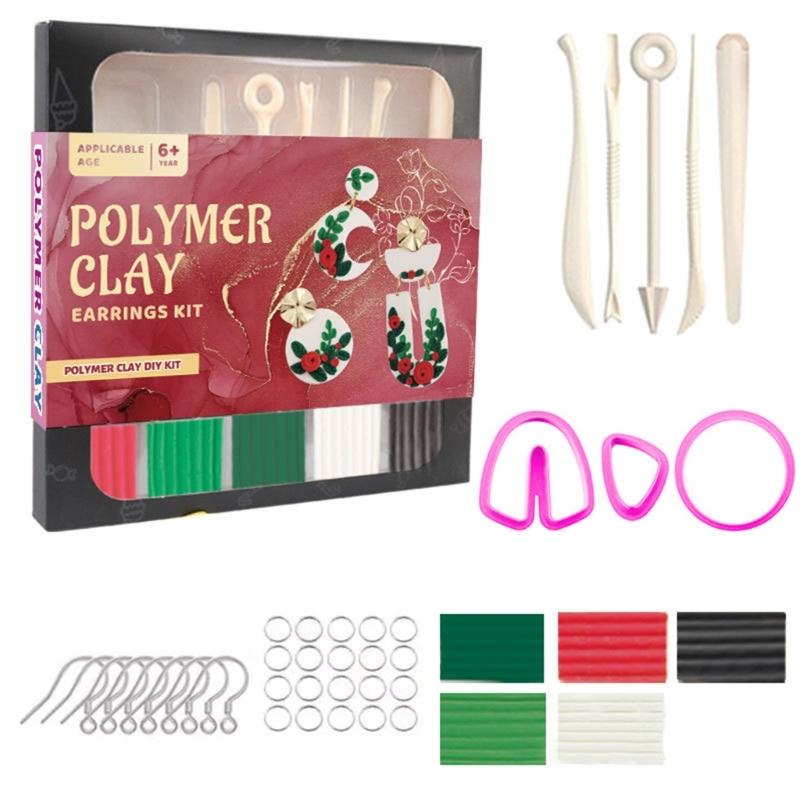 40Pcs Clay Jewelry Making Set with 5 Color Soft Clay, Sculpting Modelling Tool Clay Cutter, Earring Hooks for Artist Kid
