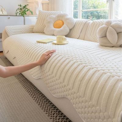 Cremefarbene, verdickte, gesteppte Fleece-Sofahülle für gemütliche Winterwärme, Wohnzimmermöbel-Dekoration, Sofakissenbezüge, Sofahandtuch