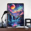 Fantasy-Wasserfall-Landschaft Blechposter Benutzerdefinierte Wandkunst Vintage Metallschilder Retro Blechschild für Schreibtischdekoration Haus Heim