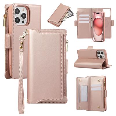 Crossbody Cards Solt Wallet Zipper Leather 2 In 1 Detachable Case For iPhone 15 Pro Max 16 14 Plus 13 12 11 Wireless Charging