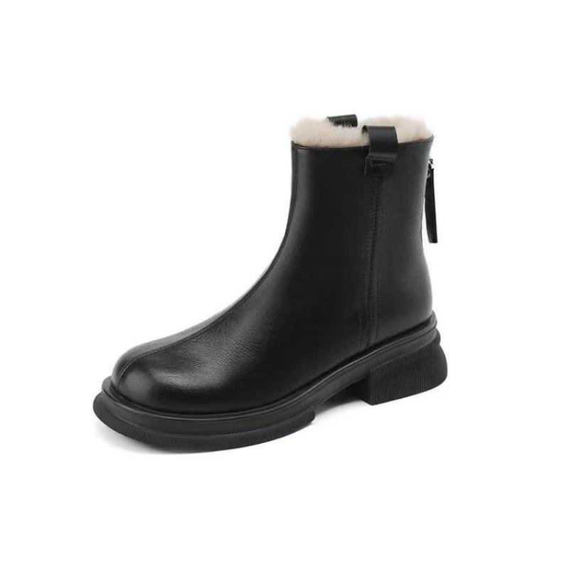 Rear zipper velvet thick heel fashion short boots women's autumn and winter new thick-soled versatile fashion boots