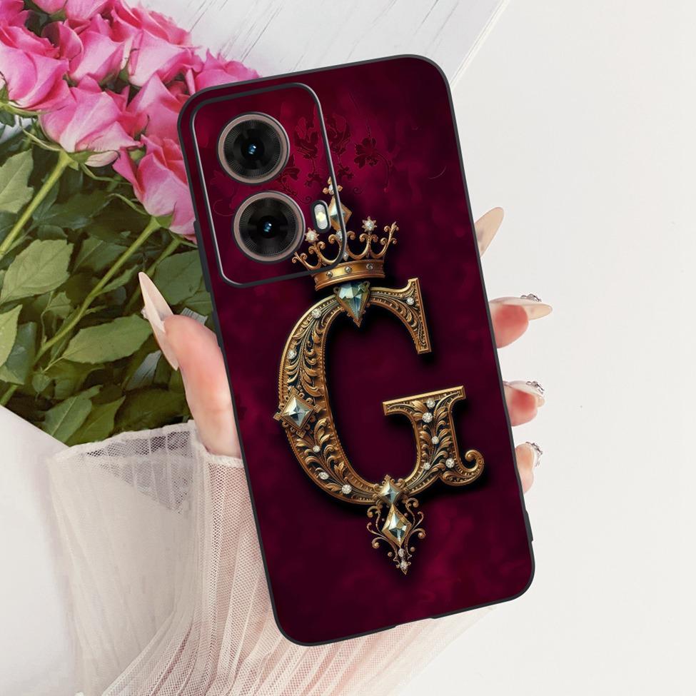For Moto G85 Case XT2427-3 Silicone Luxury Crown A-Z Letters 2D Flat Pattern Soft Casing For Motorola Moto G85 Cover