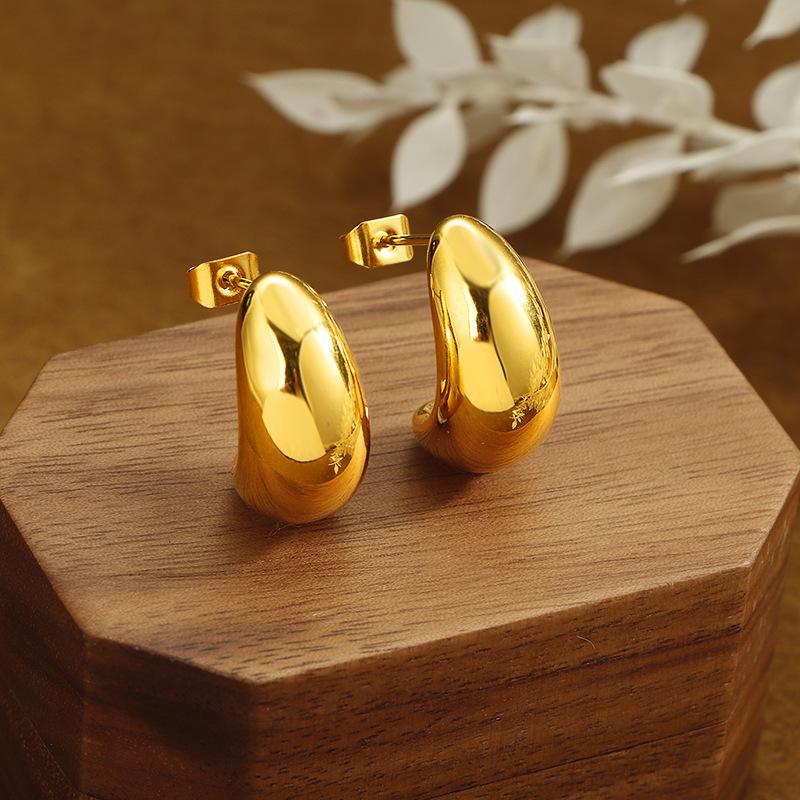 European & American Style Crescent Moon Teardrop Earrings: Non-fading, Smooth Titanium Steel for Women