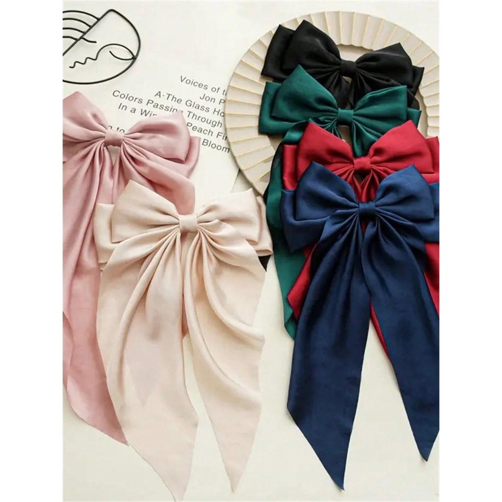 6 spring clip streamers bow hair clips for women