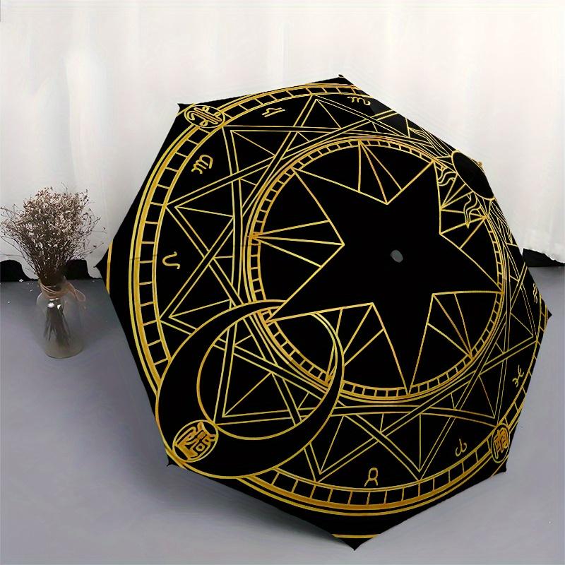 Golden Star Moon Sun Symbol Circular DecalUmbrella, Portable 3-Fold Umbrella for Men & Women,Christmas Gift ES286