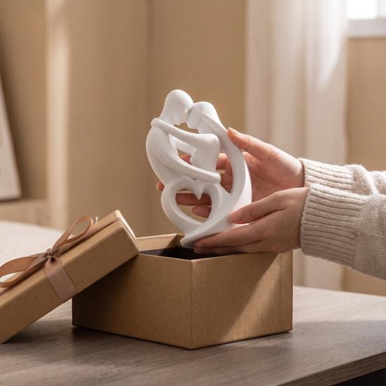 Minimalist White Art Sculpture 3D Printed Abstract Couple Embrace Statue, Heart Hollow Love Figurine, Elegant Statues for Living Room Bedroom