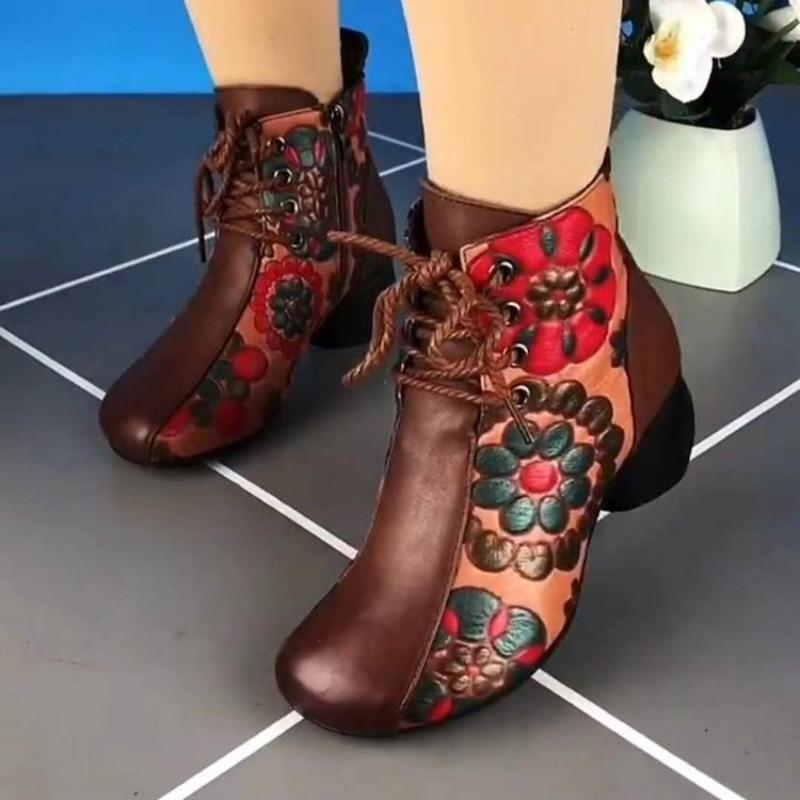 New Soft Leather Women's Cotton Shoes Autumn and Winter Martin Boots Piled Thick Heel Short Boots Soft-soled Shoes