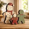 Christmas Farmhouse Mantel Accents 3Pcs/Set Wooden Ornaments, Rustic Gingerbread Man Tree Tiered Tray Style Festive Decor, Centerpieces for