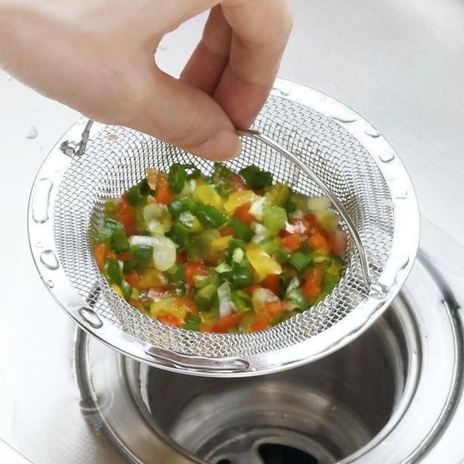 Nerezový dřezový filtr s rukojetí, nerezový síťový cedník pro kuchyň, koupelnu, odtokový koš, odkapávání zeleniny a ovoce