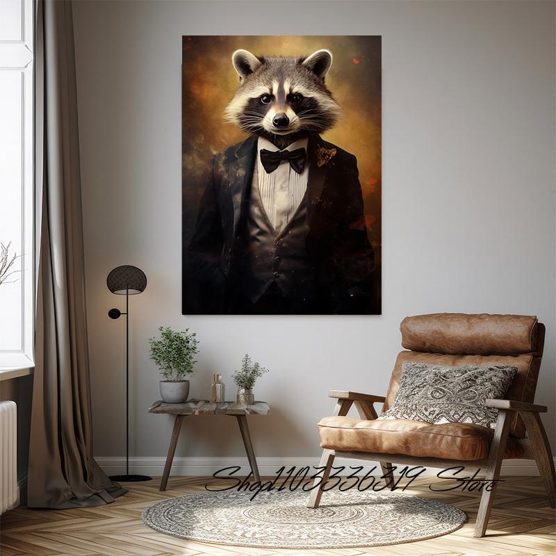 Animale Vintage în Smochinguri Lup Tigru Zebră Urs Iepure Poster Artă Pictură pe Pânză Imprimeuri de Perete Imagine Living Room Decor Acasă