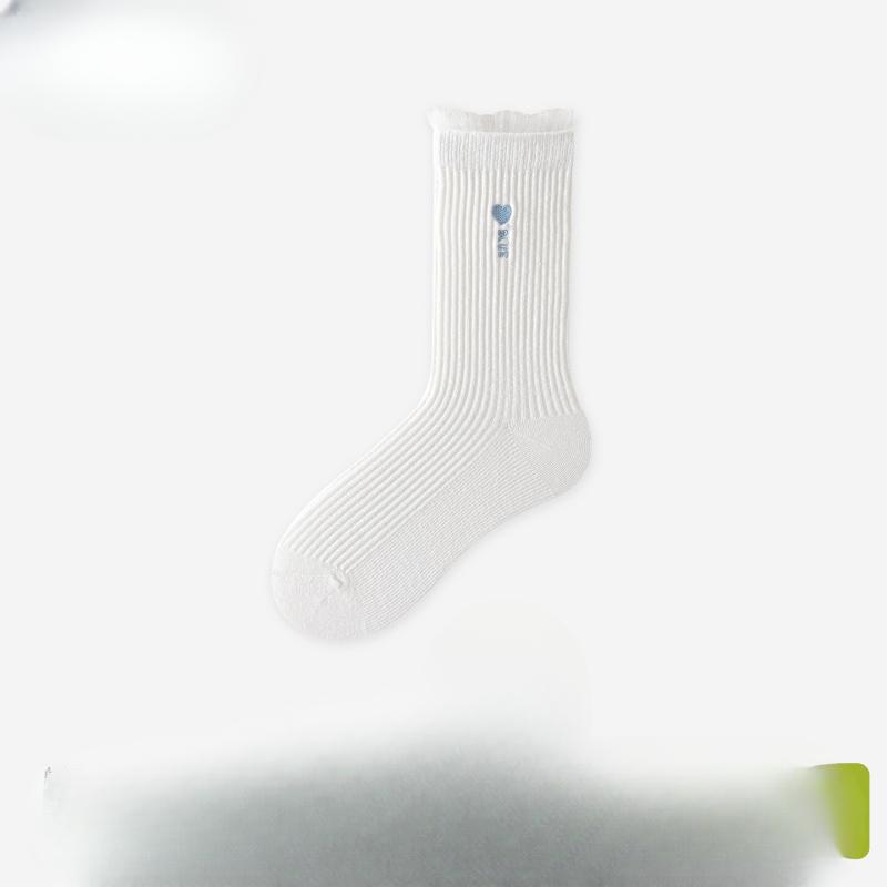 Spring and Autumn Thin Socks for Women, Sweet Lace Lace Cotton Mid-calf Socks, Embroidered Heart Letters, Pile Socks for Women