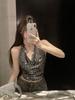 Sparkly Sequin Cowl Neck Halter Top - Backless and Sleeveless for Summer