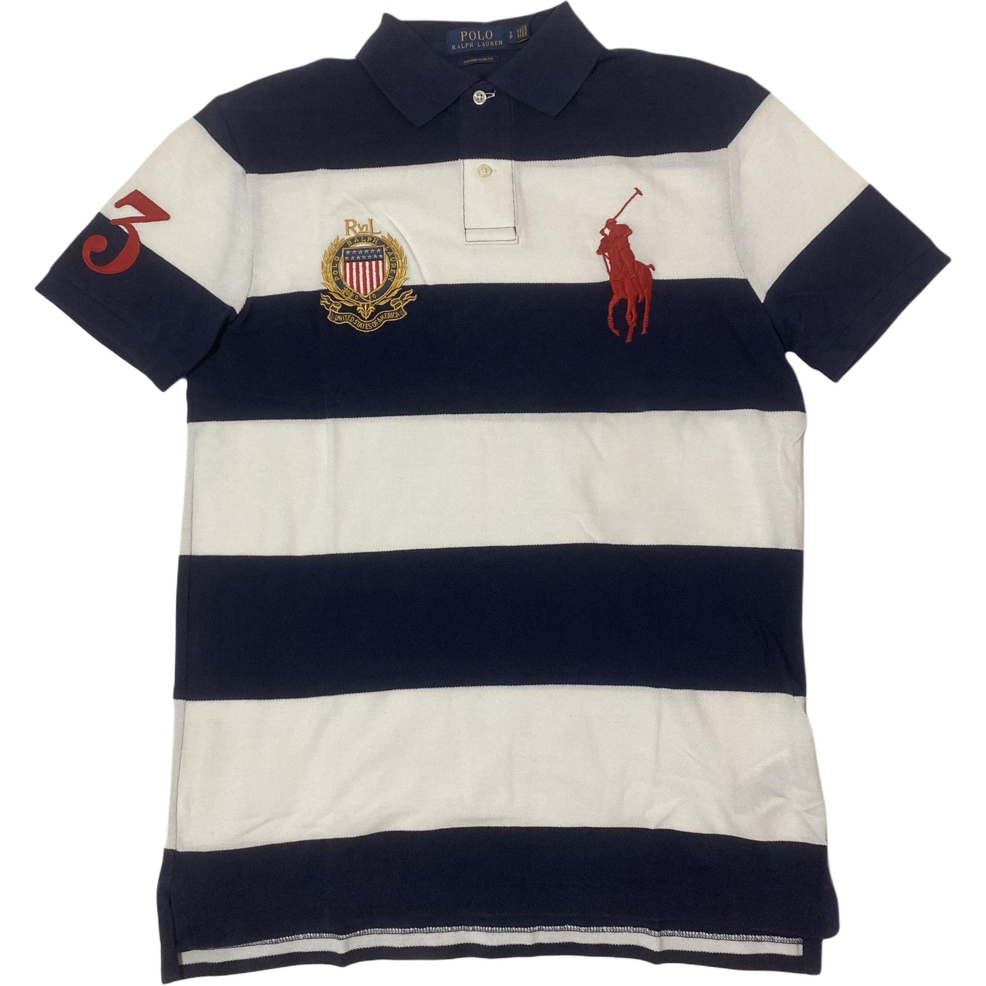 

Polo Ralph Lauren Хлопковая полосатая футболка-поло с коротким рукавом Мужские топы Синий 710804822-001 XL