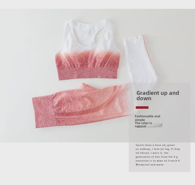 Farbverlauf Schnelltrocknendes Nylon Trainingsset: Sexy enges Sporttop & Yogahose