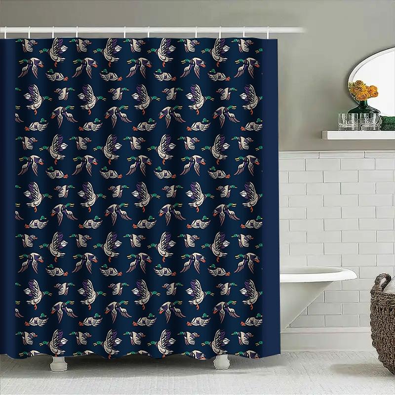 Tenda da Doccia Motivo Uccello Nero Impermeabile Decorazione Bagno Tessile per la Casa Vintage Stile Rustico Rivestimento Lavabile