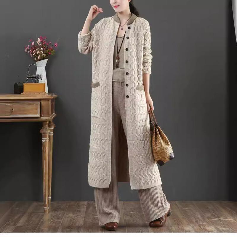 High-end Knitted Cardigan Medium and Long Autumn and Winter New Loose and Thin Literary and Artistic Style Versatile Sweater Jacket Women