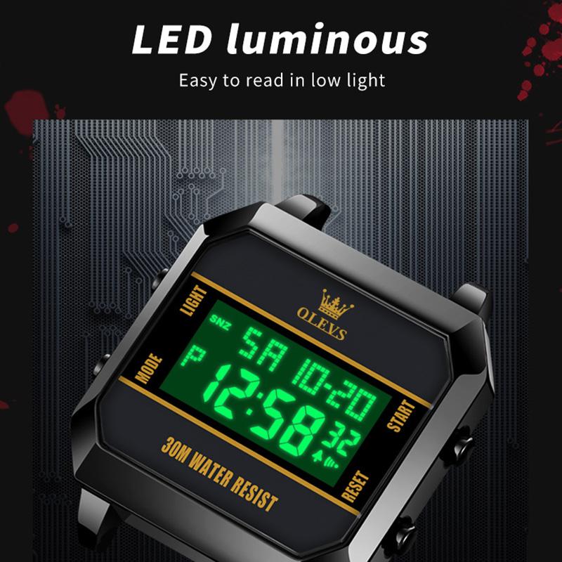 Silicone Strap Fashion Men Wristwatch Waterproof Digital Quality Multifunctional Watches for Men Calendar Luminous