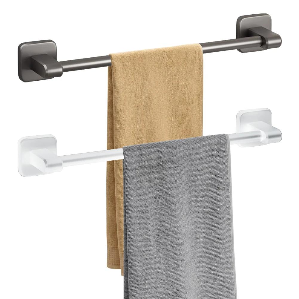 Towel Bar Rack Self-Adhesive Wall Mounted Towel Shelf Metal Bathroom Towel Organizer No Drilling Bathroom Accessories