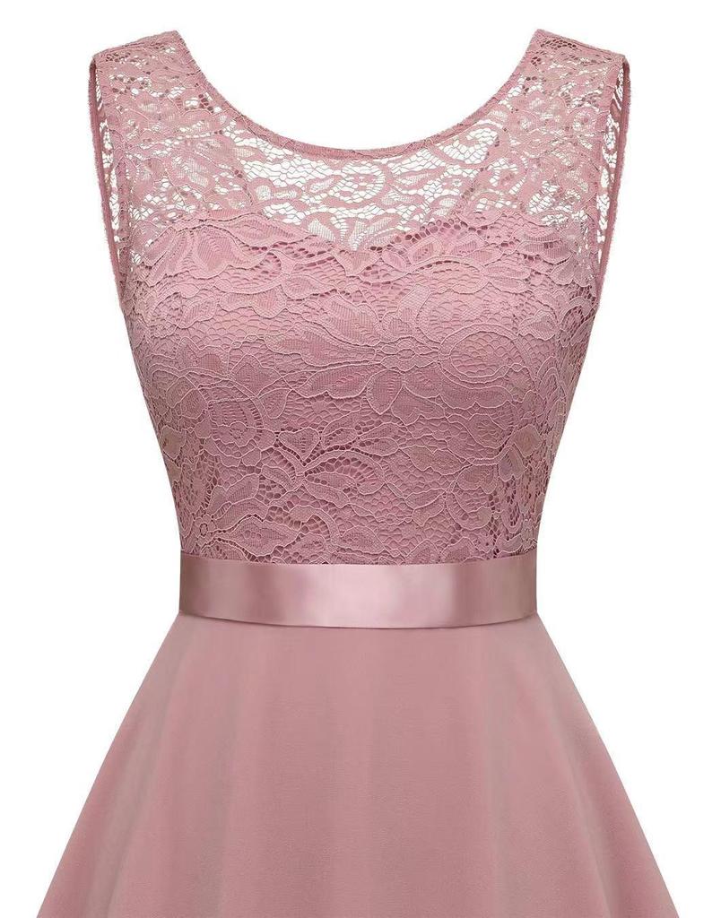 2024 Elegant Lace Patchwork Wide Hem Chiffon Banquet Gown