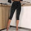 Sequin Bottoms Women Cropped Pants Elastic High Waist Skinny Fit Sequined Calf-length Shiny Sequins Vacation Travel Work Casual Comfortable