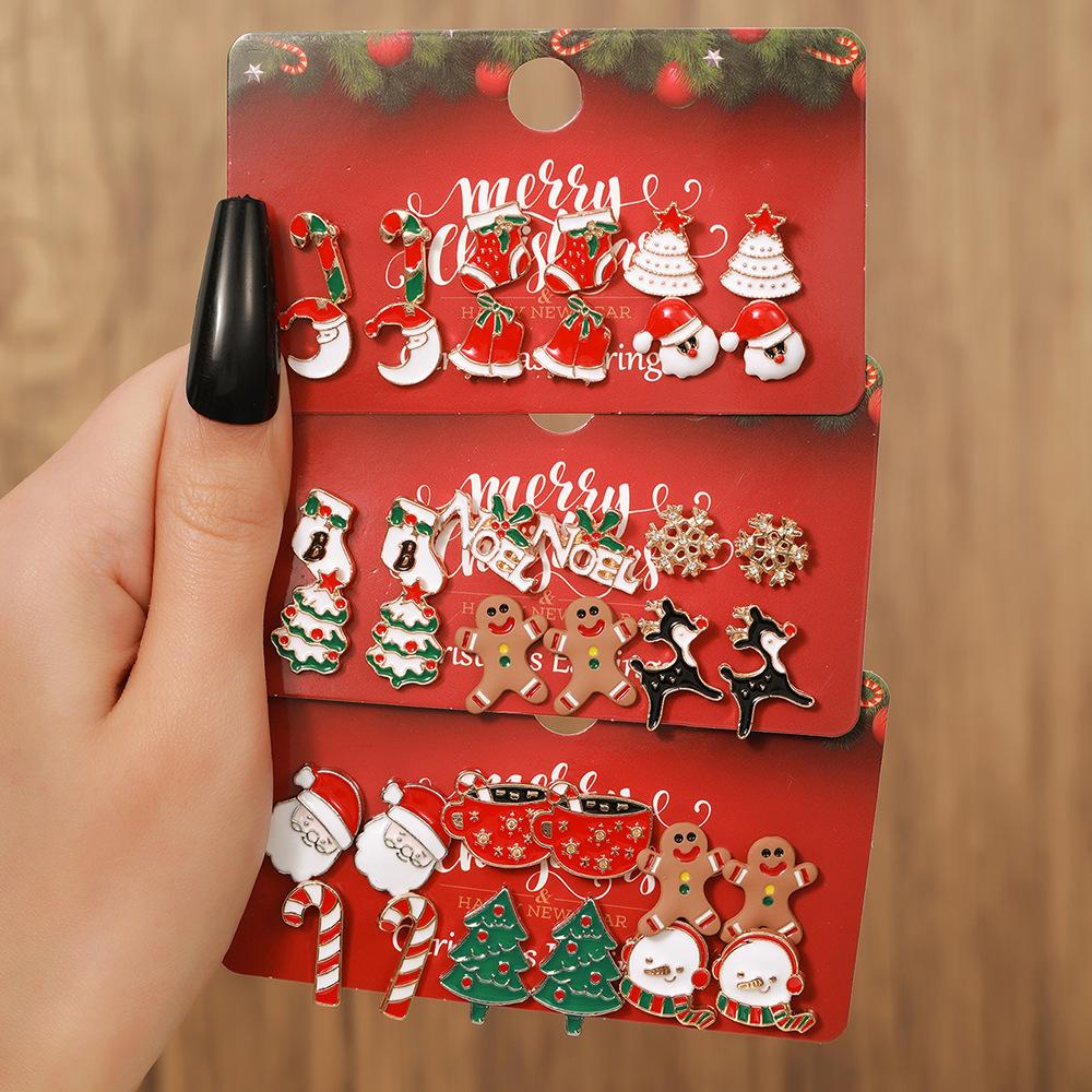 Europäische und amerikanische Weihnachts-Steckohrringe 1 Paar Kombinationsset Schneeflocke Elch Weihnachtsbaum Legierung Atmosphäre Ohrringe Ohrringe Schmuck