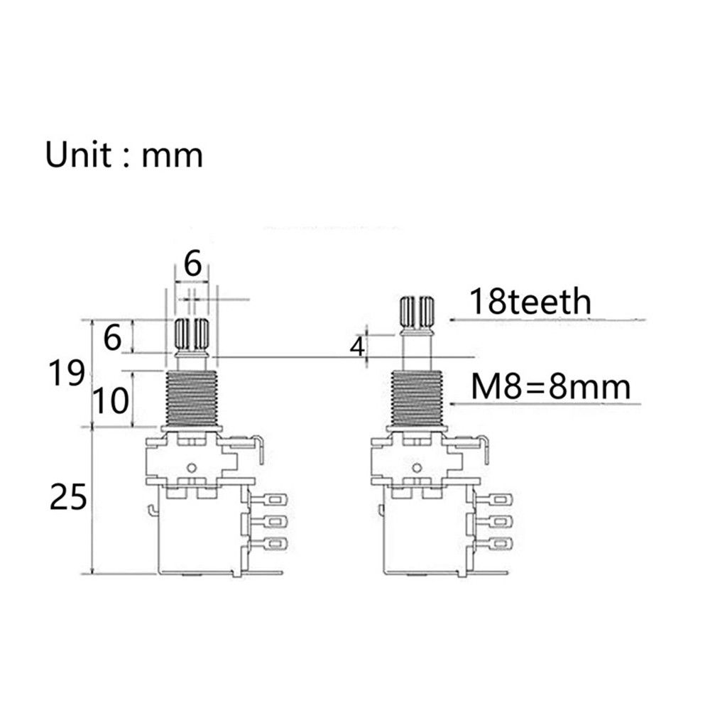 Langer geteilter Schaft Zugschalter A250K/B250K/A500K/B500K Gitarrenpotentiometer Push-Push-Potentiometer