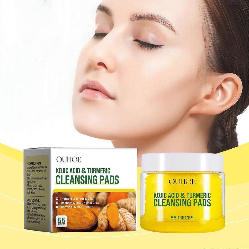 Ouhoe Turmeric Cleansing Pads - Gently Cleanse Facial Skin, Brighten, Moisturize, And Refresh Skincare Cleansing Pads