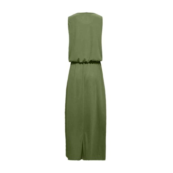 Rochie de Plajă pentru Femei Gât Rotund Fără Mâneci Elastic Talie Înaltă Rochie Maxi cu Buzunare Culoare Solidă Tiv Crăpat Rochie Lungă