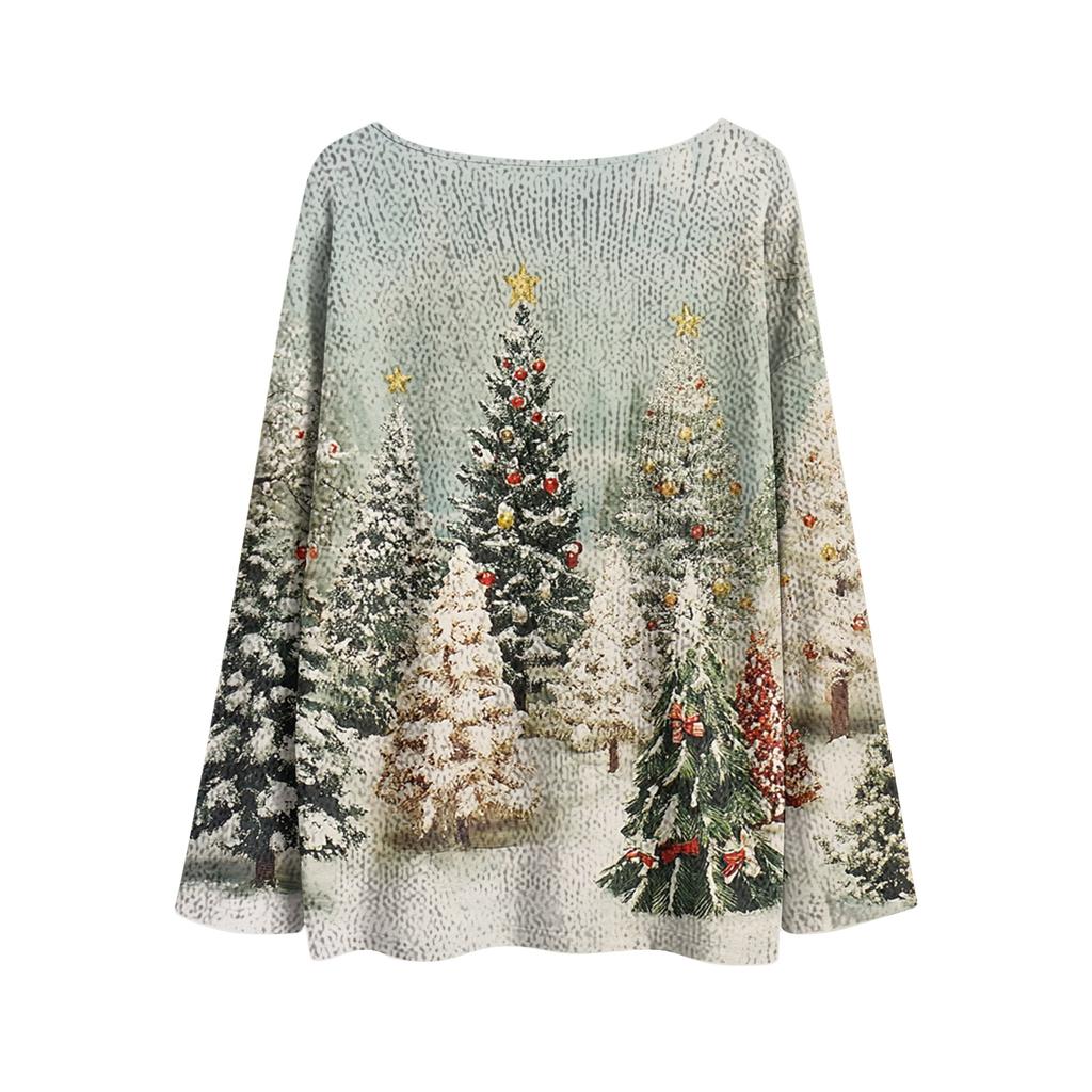 Dame Juleprint Lett Genser Casual Langermet Strikket Pullover