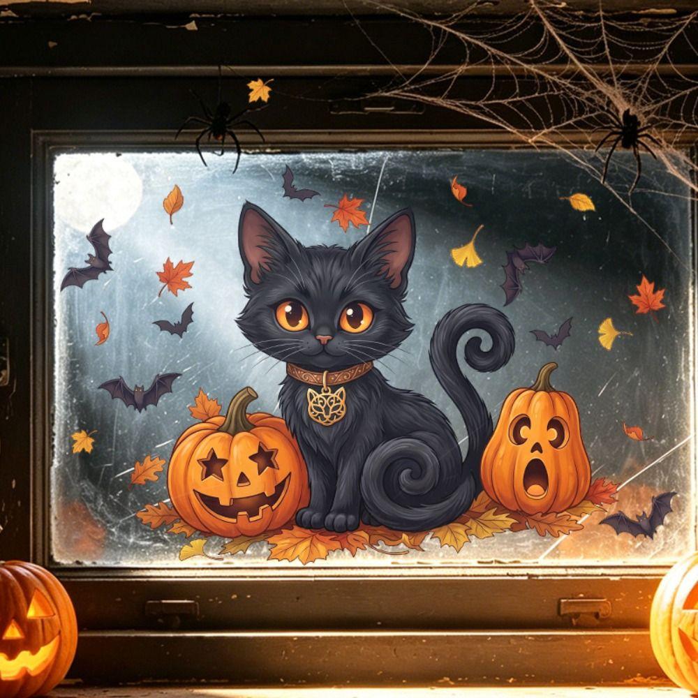 Static Cling Black Cat Window Sticker Removable Window Cling Sticker Halloween Decor