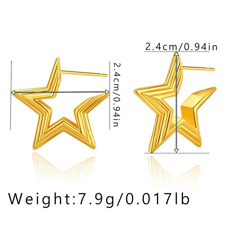 Open Design Five Pointed Star Stud Earrings Vintage 3d Carved 18k Gold Plated Earrings