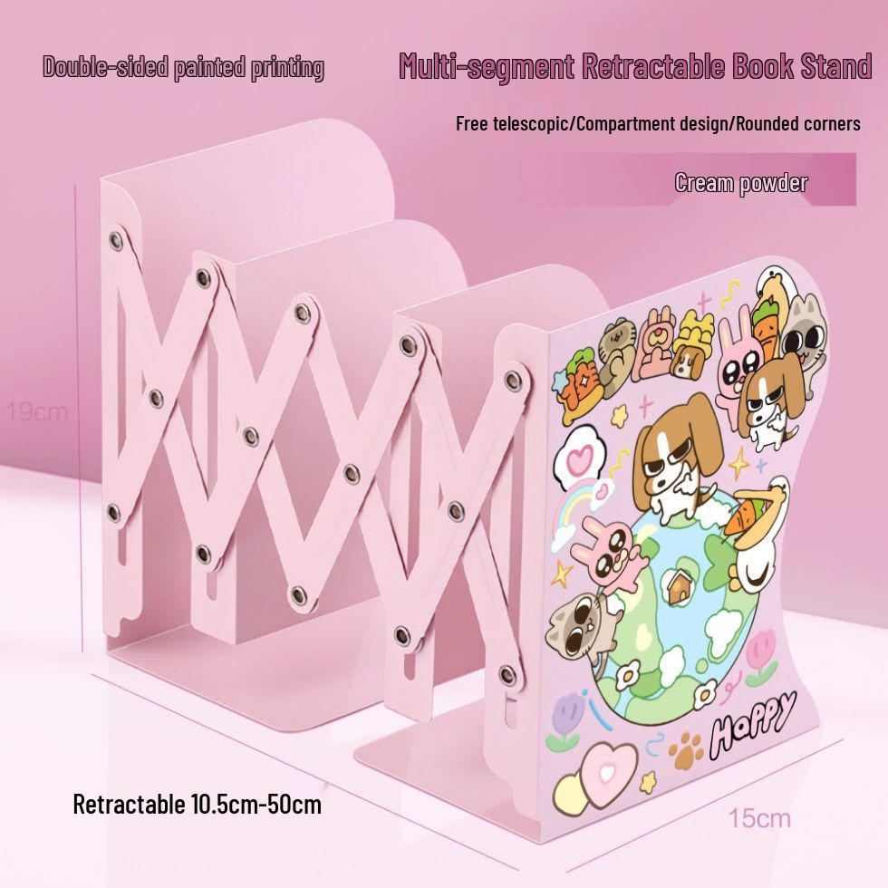 Siam Li Pu Cute Cartoon Desktop Organizer: Retractable Folding Book Stand & Thickened Book Clip for Students Thickened Metal Adjustable Bookshelf