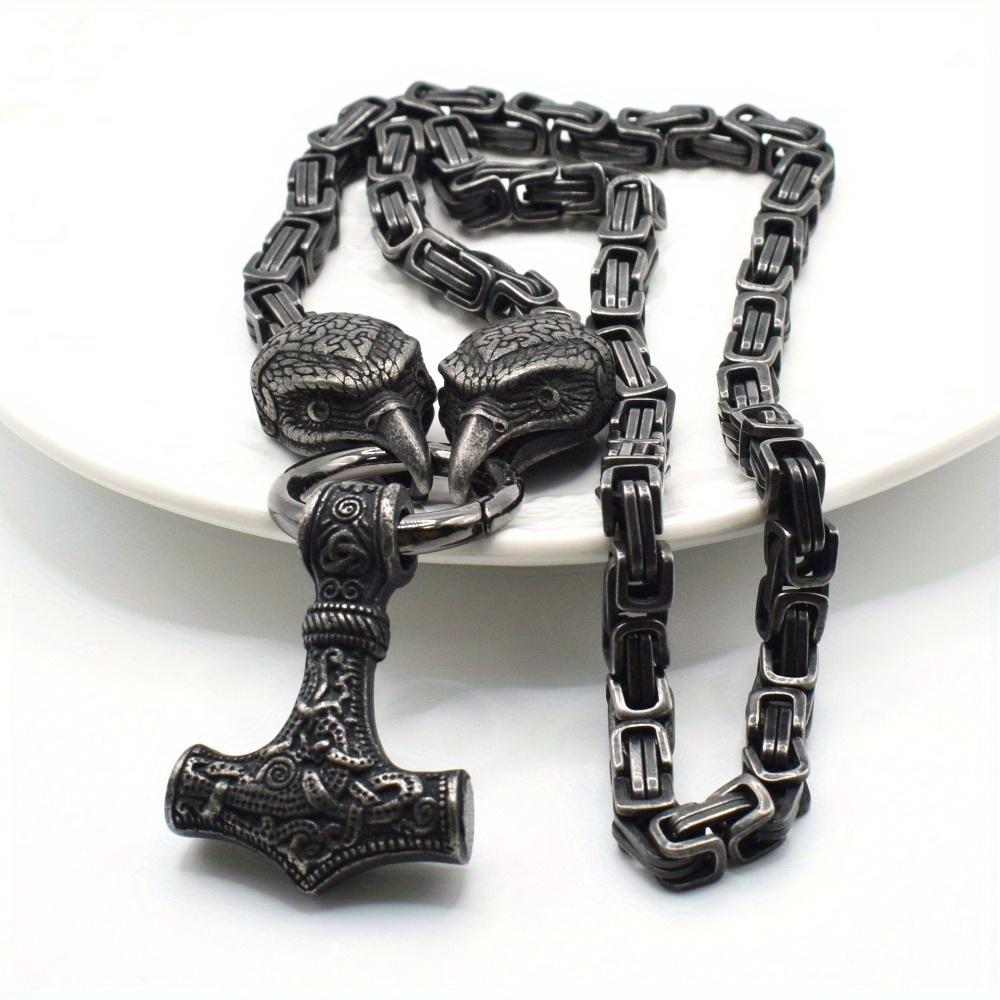 Nordic Mythical Culture Viking Bird Head Stainless Steel Necklace Vintage Hammer Pendant Emperor Necklace чёрный