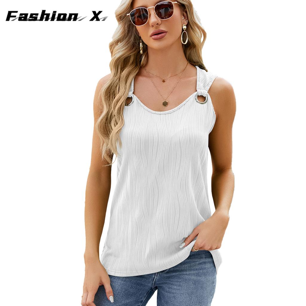 Summer Women's Sleeveless T-Shirt Solid Color Round Neck Women's Vest Loose Top