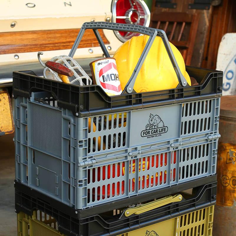 Dulton Folding Shopping Basket 30L Gray CAR Solid Color Foldable Basket Easy To Carry Lightweight Height 31cm Width 48cm Depth 28cm "FOR LIFE"