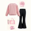 Girls' Sets Autumn and Winter Children's Pink Pullover, Five-pointed Star Printed Top, Black Slightly Flared Trousers Set