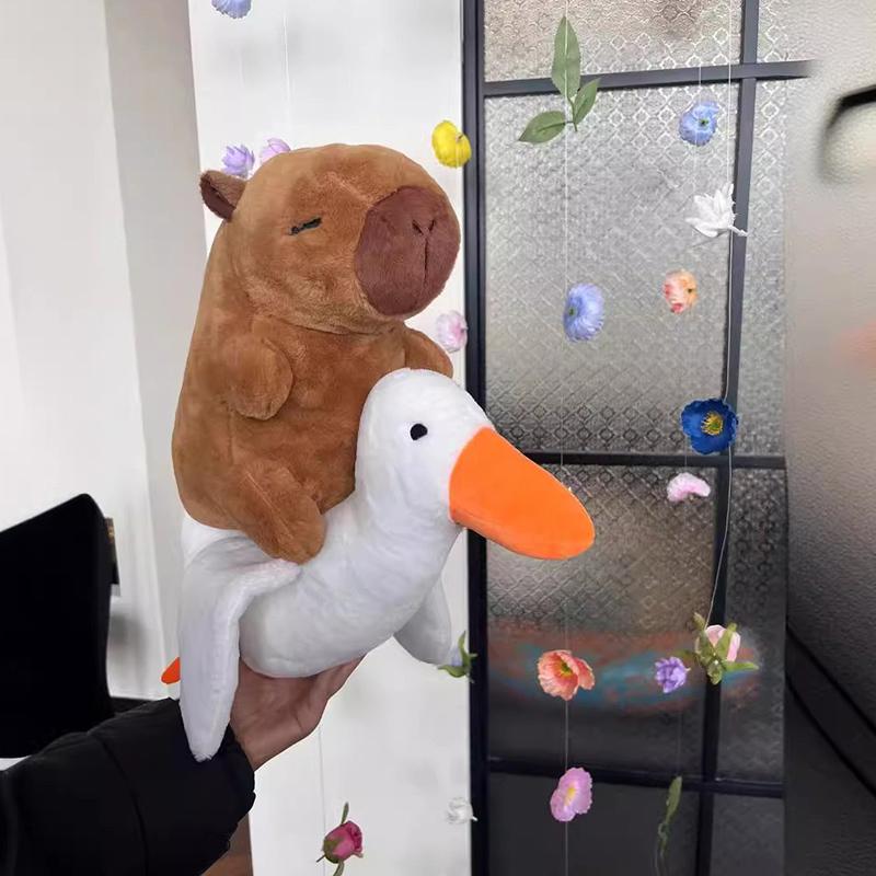 Riding Crocodile And Goose Capybara Plushie Soft Fuzzy Plush Toy Doll Capibara Toy Throw Pillow Birthday Gift Home Decora