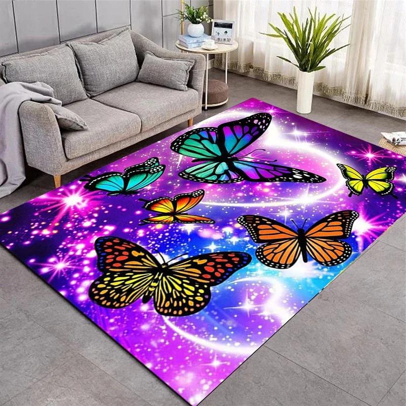 Dreamy Purple Butterfly Pattern Carpets for Living Room Bedroom Area Rugs Child Room Play Rug Cartoon 3D Printing Kids Game Mats